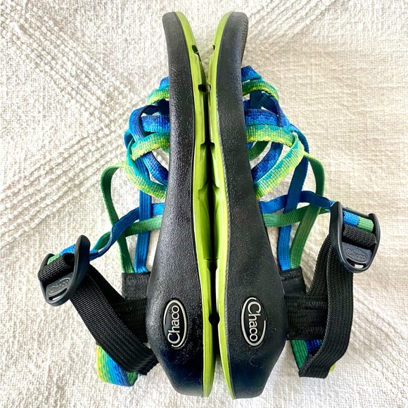 Chaco Two Strap Blue & Green w/ Green Soles W6 - Picture 5 of 14